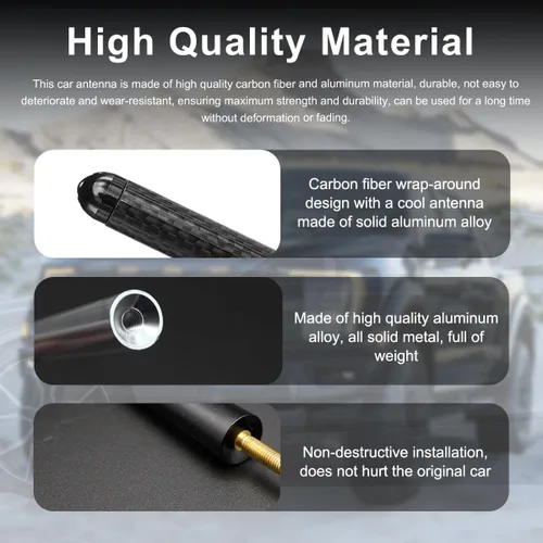 Vista 4 de Wevdn Antena corta para automóvil, antena receptora de señal de radio estéreo de fibra de carbono de aleación de aluminio de 1.43 pulgadas, repuesto