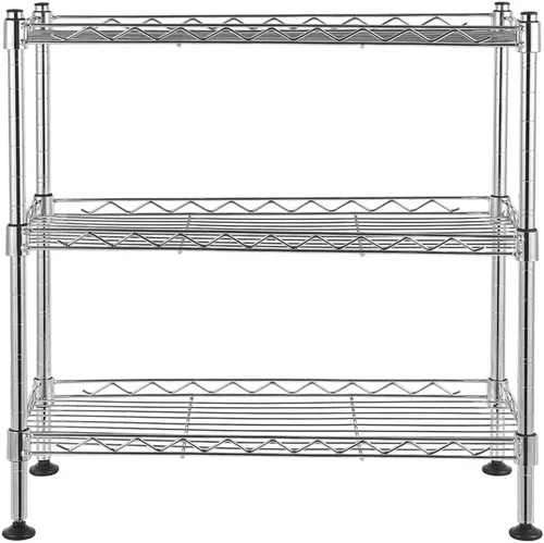 Vista 9 de Estante de alambre ajustable de 3 niveles, estantes de almacenamiento de metal de 3 niveles con patas niveladoras, unidad de estantería de alambre