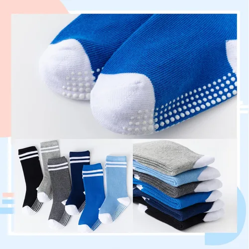Vista 6 de Calcetines altos hasta la rodilla para bebé calcetines de tubo antideslizantes 5 pares de calcetines de agarre atlético niños y niñas