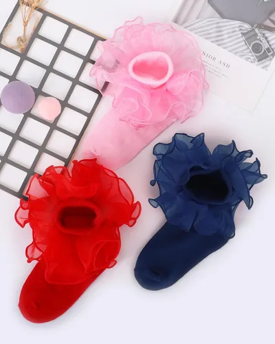 Vista 4 de Witwot Calcetines para niña pequeña con volantes grandes de encaje con volantes