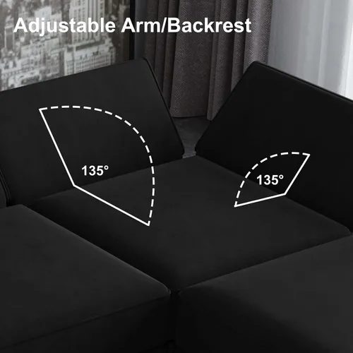Vista 6 de Belffin - Sofá modular de terciopelo con asientos de almacenamiento, sofá de 3 plazas para sala de estar, color negro