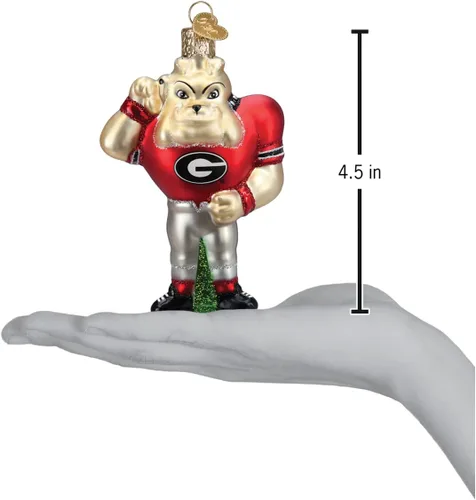 Vista 4 de Old World Christmas University of Georgia Hairy Dawg - Adorno de cristal soplado para árbol de Navidad, decoración navideña hecha a mano, colección