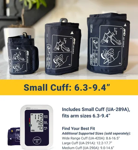 Vista 2 de A&D Medical Monitor de presión arterial para uso doméstico – UA-651SAC – Pequeño tensiómetro de brazo – Brazalete pequeño (16–24 cm / 6.3–9.4”)