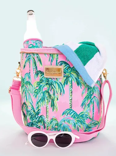 Vista 4 de Lilly Pulitzer Enfriador de playa suave aislado con correa ajustable/extraíble y cierre de cremallera doble