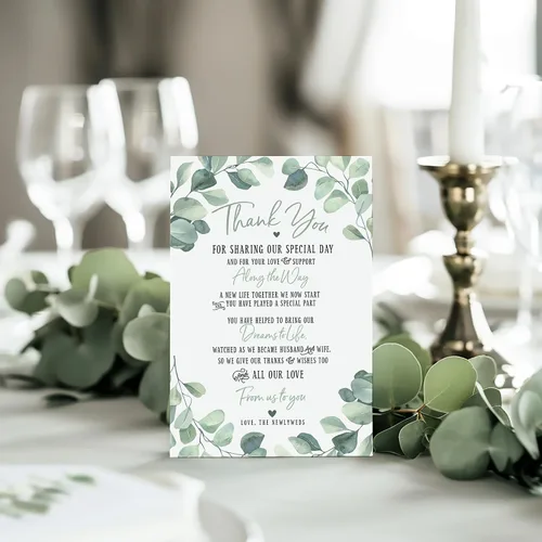 Vista 2 de Your Main Event Prints 50 tarjetas de decoración de eucalipto para boda, perfectas para añadir a centros de mesa y decoraciones de boda