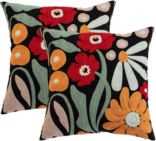 Vista 19 de YIcabinet Paquete de 2 Fundas de Almohadas Decorativas, Fundas de Almohadas Bordadas con Diseño de Hojas y Copos de Nieve, Fundas de Almohadas