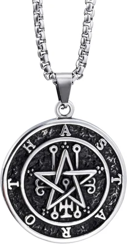 Vista 3 de ELFASIO Collar con colgante de acero inoxidable para hombre sello de Astaroth Key of SalomonSeal of Lilith Sigil of Lucifer Seal Chain