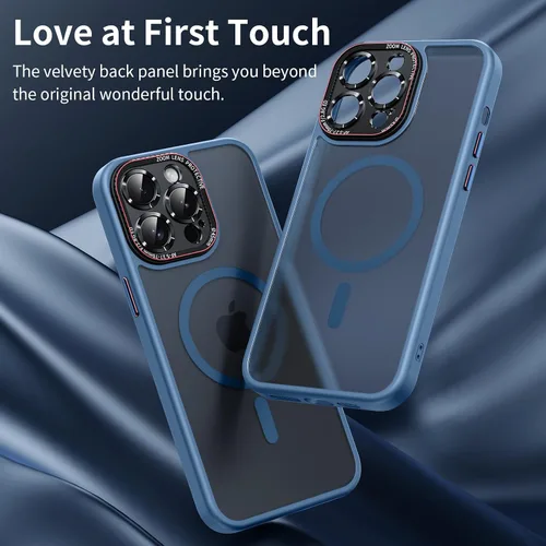Vista 6 de Funda para iPhone 13 Pro Max con protección integrada de lente de cámara, funda mate translúcida probada de grado militar para iPhone 13 Pro Max Azul