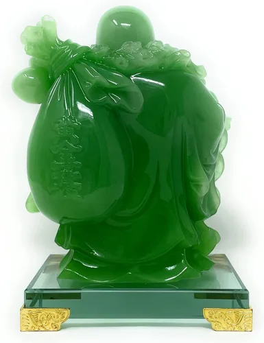 Vista 3 de Houlu Estatua de Buda sonriente de 8 pulgadas para decoración del hogar, figura verde de Buda feliz de la suerte, decoración de Buda
