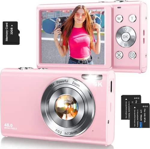 Vista 11 de Cámara digital, cámara de videoblogs 4K con enfoque automático para fotografía con tarjeta de 32 GB, cámara digital compacta portátil de 48