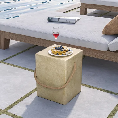 Vista 6 de COSIEST Mesa auxiliar rectangular de hormigón, mesa lateral de 15'' para exteriores con asas de cuerda de cáñamo, mesas auxiliares de patio, mesa
