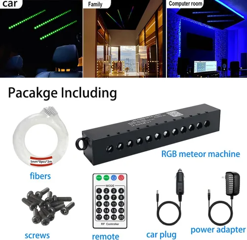 Vista 7 de AZIMOM RGB 12LED Kits de estrella fugaz con diseño de meteoritos, 96 piezas, 0.04 pulgadas, 9.8 pies, kits de fibra óptica de estrella fugaz