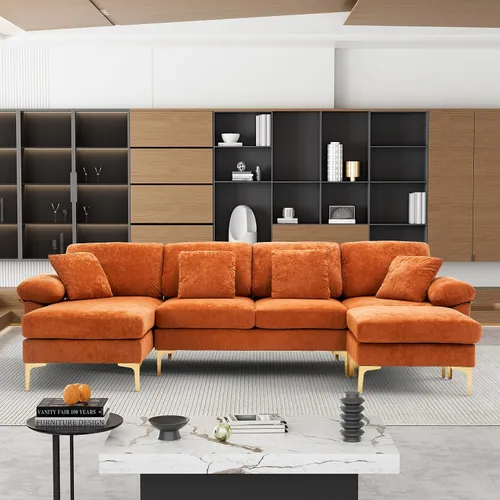 Vista 17 de OUYESSIR Sofá modular en forma de L, sofá de terciopelo de 3 plazas con otomana y almohadas, cómodo sofá cama tapizado para sala de estar, Verde