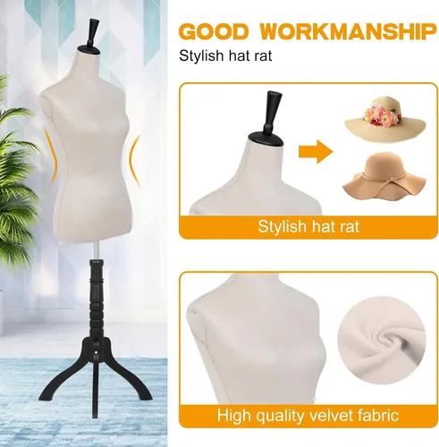 Vista 4 de BLKMTY Maniquí femenino con forma de torso para costura, maniquí de costura, altura del cuerpo, modelo de vestido de ropa ajustable con base