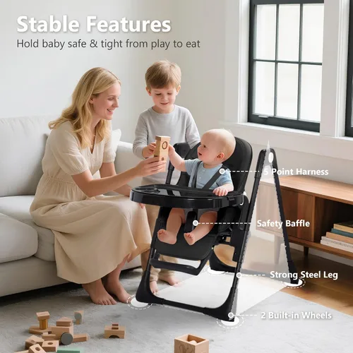 Vista 3 de Trona convertible Kinder King para bebés y niños pequeños, trona ajustable para bebés con bandeja doble extraíble, diseño compacto y plegable