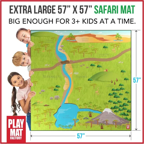 Vista 3 de Play Mat Factory - Alfombrilla de juego de safari para animales de juguete, solución plegable, tamaño grande de 57 x 57 pulgadas, todos los animales