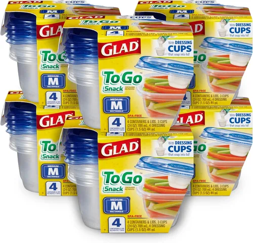 Vista 25 de GladWare Sopa y Ensalada para Uso Diario, Almacenamiento Rectangular Mediano, Estándar, 24 Onzas, Juego de 5