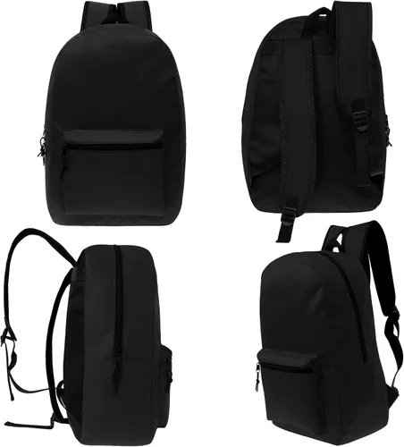 Vista 3 de Mochilas escolares de 17 pulgadas para niños, mochilas a granel para estudiantes de primaria, media y secundaria en varios colores, Negro