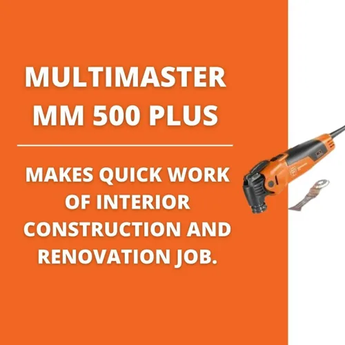 Vista 2 de Fein MultiMaster MM 500 Plus Para construcción y renovación de interiores, montaje Starlock Plus, sistema QuickIn, velocidad constante