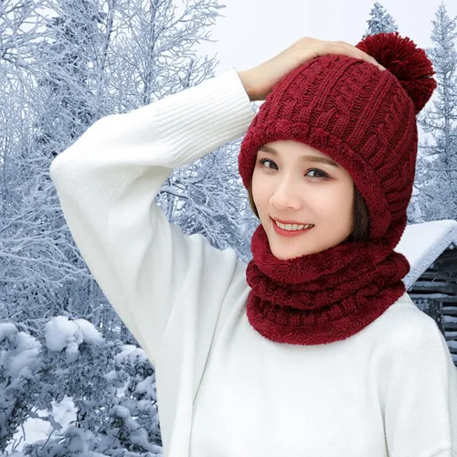 Vista 5 de HUAMULAN Gorro de invierno para mujer, de una pieza, con forro polar, pasamontañas, conjunto de máscara de pasamontañas, bufanda de cuello