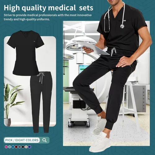 Vista 6 de niaahinn Scrub for Scrubs Top con cuello en V clásico y pantalones deportivos de yoga, uniforme médico de enfermería