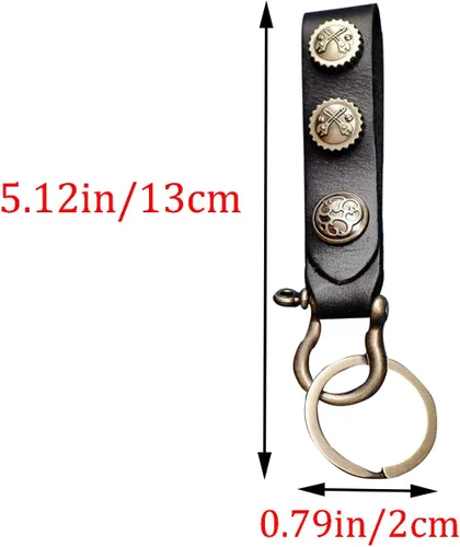 Vista 2 de 1PCS Horseshoe Buckle Cross Wrench Leather KeyChain Vintage Car Key Fob Genuine Leather KeyRings for Men&Women