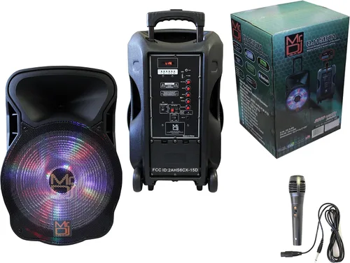 Vista 7 de DJ12BAT Altavoz de potencia máxima de 12 pulgadas y 2000 W con Bluetooth y batería incorporados, 1 pulgada LCD/MP3/USB/Micro SD