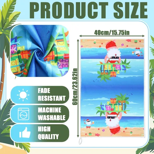 Vista 3 de Geyoga 6 Pcs Christmas in July Kitchen Towels Decor 16 x 24 Inch Absorbent Summer Christmas Dish Towels Beach Xmas Santa Hand Tea Cloths for Holiday