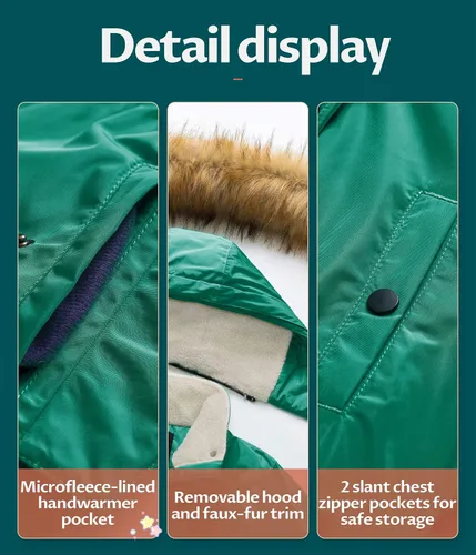 Vista 7 de CREATMO US Chaqueta de esquí acolchada con cuello recortado de sherpa para niña