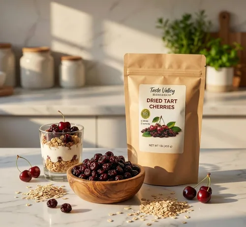 Vista 5 de Taste Valley Cerezas ácidas secas – 100% naturales sin OMG sin gluten – Sin conservantes artificiales – Cerezas Montmorency prémium para aperitivos