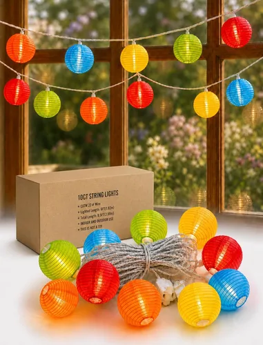 Vista 10 de Luces de cadena tricolor de pantuflas de 8.5 pies, luces de chancletas con temática de playa tropical al aire libre con 10 bombillas de plástico