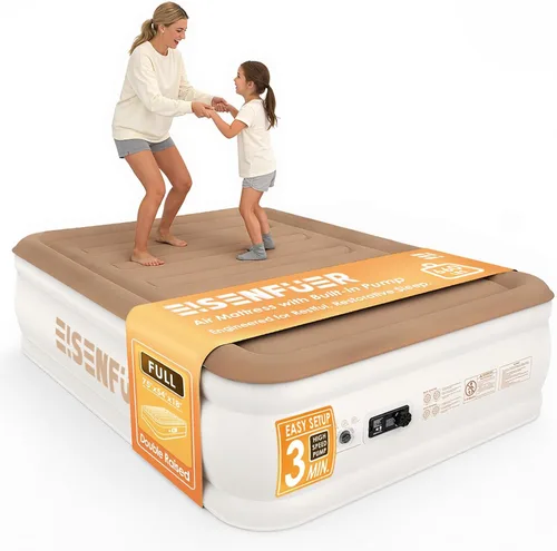 Vista 9 de Colchón de aire Queen con bomba incorporada, colchón inflable Beige Camel