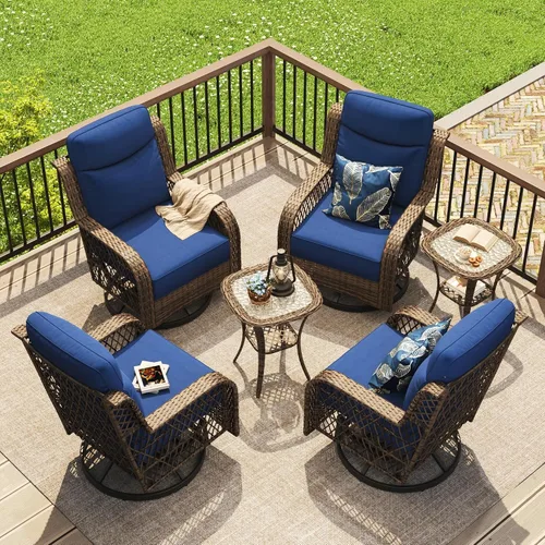 Vista 10 de PIZZELLO Juego de muebles de patio de 10 piezas con mesa de fuego de Cojín azul/mimbre