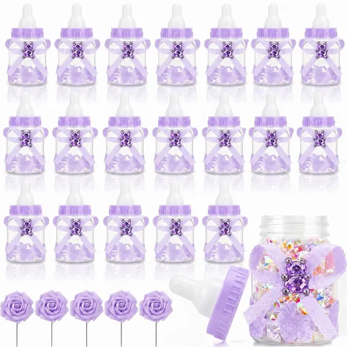 Vista 3 de MACTING 2 docenas de botellas de alimentación de 3.5 pulgadas con 5 rosas artificiales de flores para regalos de invitados, centros de mesa, Azul