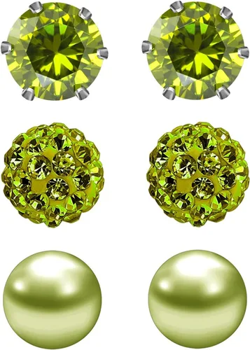 Vista 43 de JewelrieShop - Juego de aretes de tuerca de acero inoxidable con circonitas cúbicas y perlas de imitación, 3 pares de 0.236 in