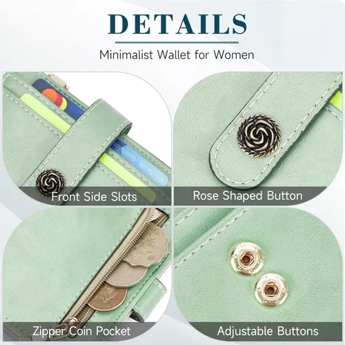 Vista 5 de APHISON Cartera pequeña para mujer, con bloqueo Rfid, de piel, delgada, plegable, con tarjetero y bolsillo para monedas