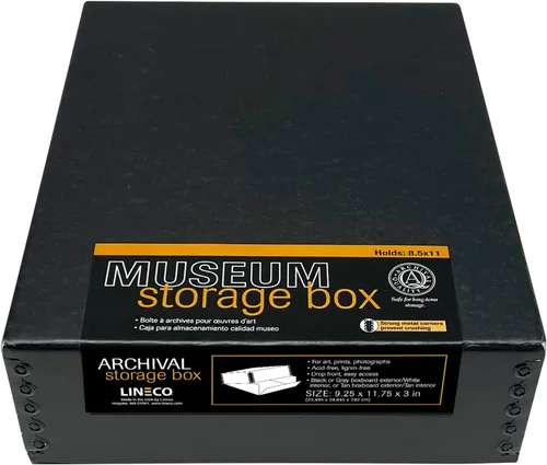 Vista 54 de Lineco Museum - Caja de almacenamiento archivado, 8.75x10.75x1.5 pulgadas. Diseño frontal abatible. Sin ácidos con borde de metal. Organiza fotos