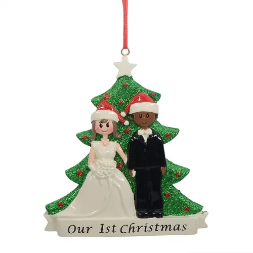 Vista 13 de Nuestro primer adorno de Navidad de boda para pareja - Adorno personalizado de árbol de Navidad para pareja recién casada - Mr & Mrs primer adorno