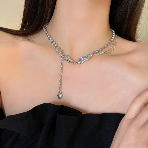 Vista 65 de Y2k - Collar irregular con dije de estrella, piedra de luna, diseño de cadena de moda, joyería de plata picante para mujer