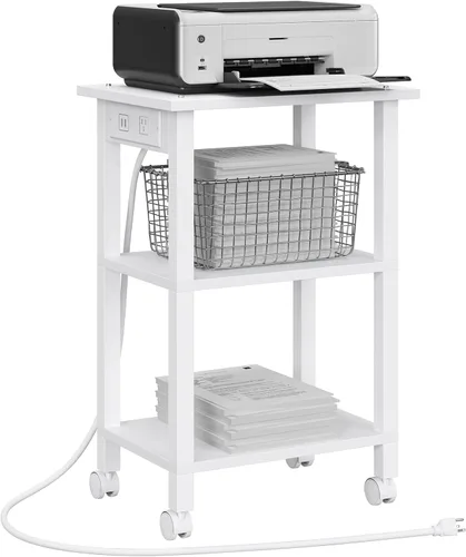 Vista 12 de TUTOTAK Soporte de impresora de 2 niveles, carrito de impresora rodante con tomas de corriente y puertos USB, mesa de impresora móvil con ruedas