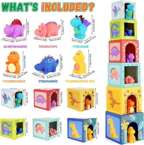Vista 3 de KMTJT Juguetes de clasificación y apilamiento de dinosaurios para niños pequeños y bebés, bloques para niños de 1 a 3 años, juguetes Montessori