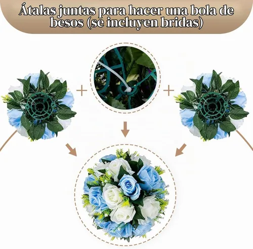 Vista 8 de Sziqiqi Flores de rosas artificiales de seda sintética para decoración de centros de mesa de boda, decoración del hogar, paquete de 2 unidades Azul