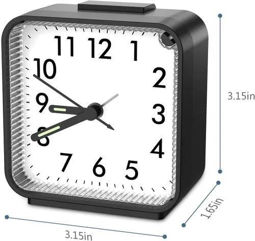 Vista 6 de Reloj despertador analógico, reloj de mesa silencioso sin tictac, reloj de noche de viaje con repetición, luz nocturna, sonidos de pitido