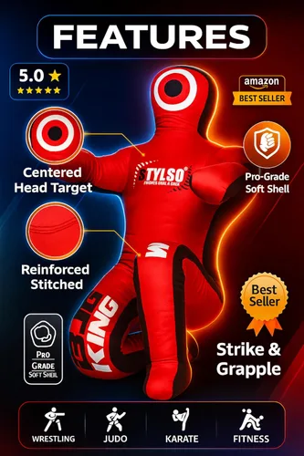 Vista 2 de Un-Filled Grappling Dummy Wrestling Dummy Jiu Jitsu Dummy for BJJ MMA Judo Karate Practice Adult Kids Rojo