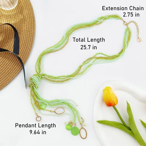 Vista 6 de Coiris Collar largo con cuentas de semillas múltiples, 10 collares largos con nudo de corbata para mujeres y niñas