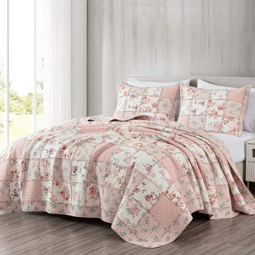 Vista 9 de Chezmoi Collection Abbi - Juego de edredón de 2 piezas con diseño shabby chic, edredón de algodón prelavado con estampado floral, sábanas con diseño