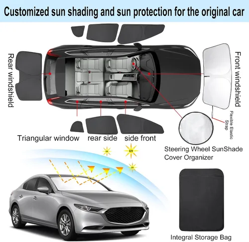 Vista 3 de TINGLU Parasoles para Ventanas para Mazda 3 2019-2026 Accesorios Coche Ventanas Laterales Completas Parabrisas Triangular Trasero Protector Solar