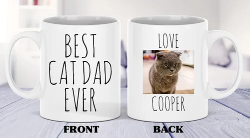 Vista 5 de Taza personalizada con el mejor papá del gato, taza de fotos para los amantes de los gatos, taza personalizada para dueños de mascotas, regalo