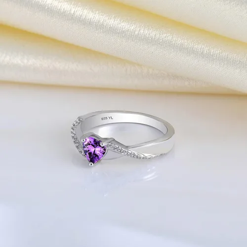 Vista 5 de YL Anillos de compromiso de plata de ley 925 con corte de corazón, 0.197in, piedra natal 5 A, anillo infinito para mujer, Metal