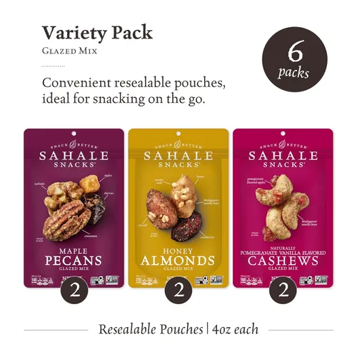 Vista 2 de Sahale Snacks Paquete variado de mezcla de nueces glaseadas, 4 onzas (paquete de 6)